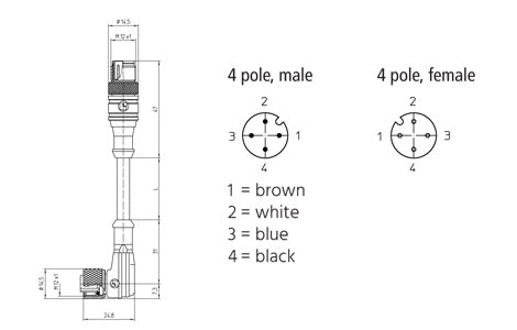 M12 - 4 Pole Male/90-deg Female